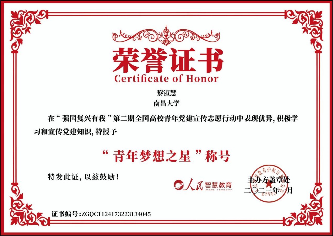 全国高校青年党建宣传志愿行动青年梦想之星材料